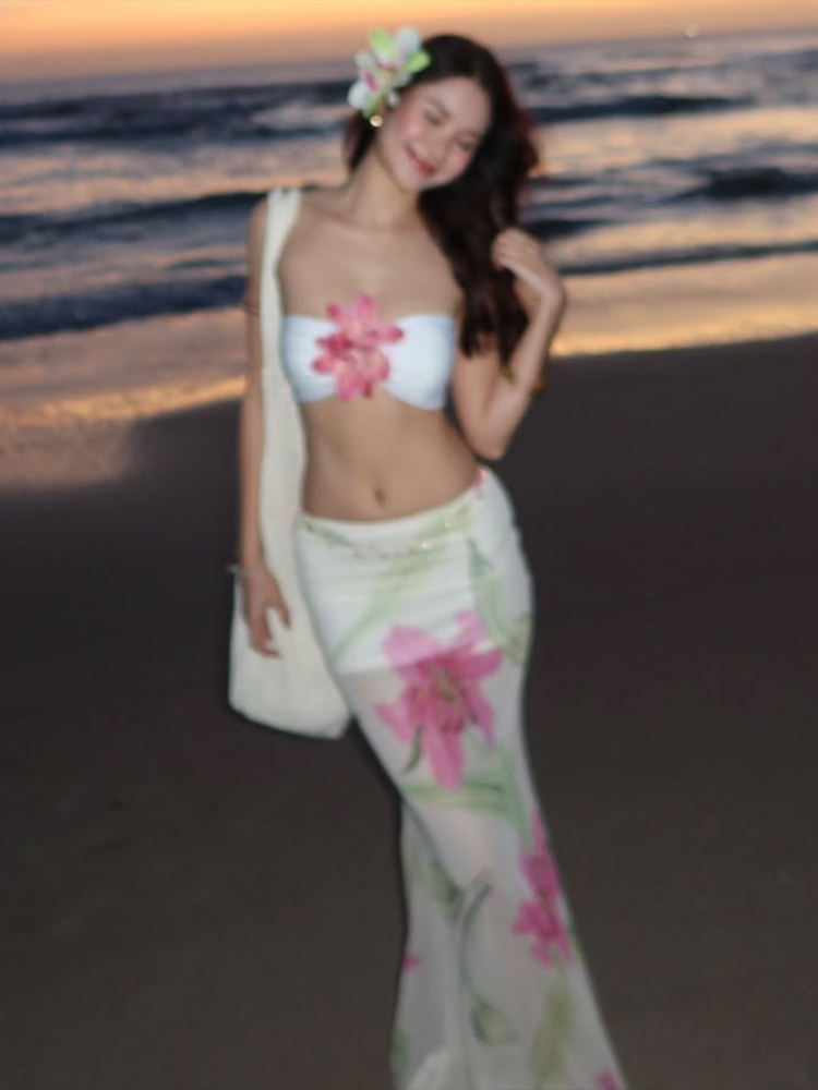 Romper Floral Print - Nibber bonito feminino conjunto de duas