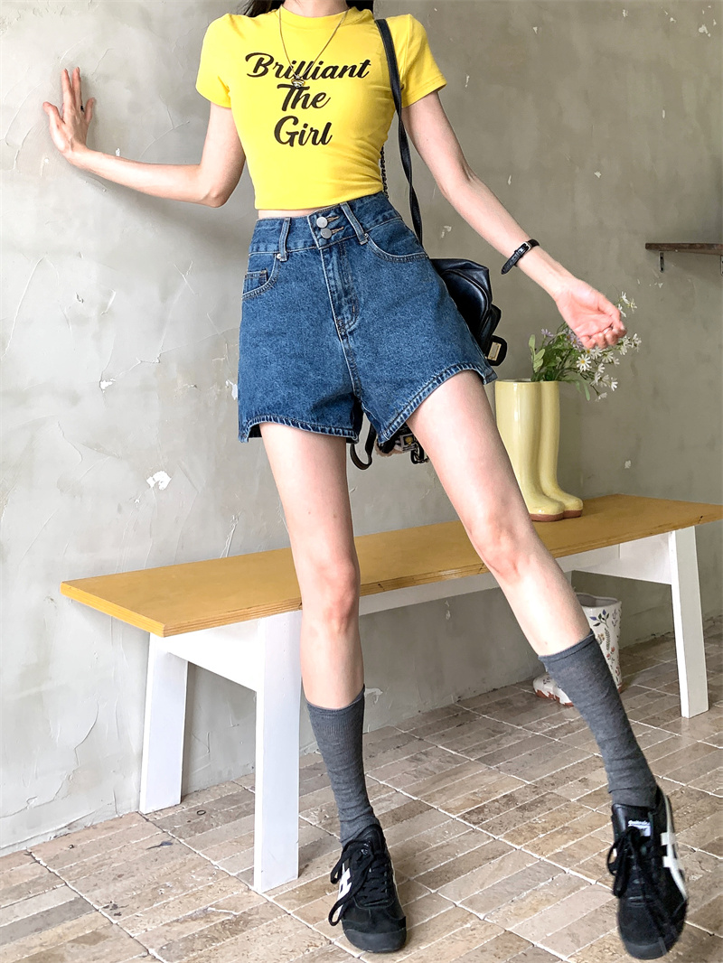 Shorts jeans azuis femininos d - Shorts Denim Frayed avaliação e preço